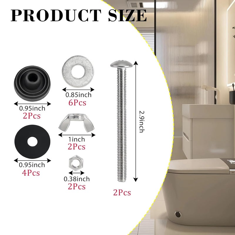 Grngven 2Pcs Toilet Seat Bolts,Toilet Tank to Bowl Bolts Kit,M6 Universal Toilet Tank Bolts and Rubber Gaskets,Heavy Duty Toilet Tank Replacement Kit - Image 4